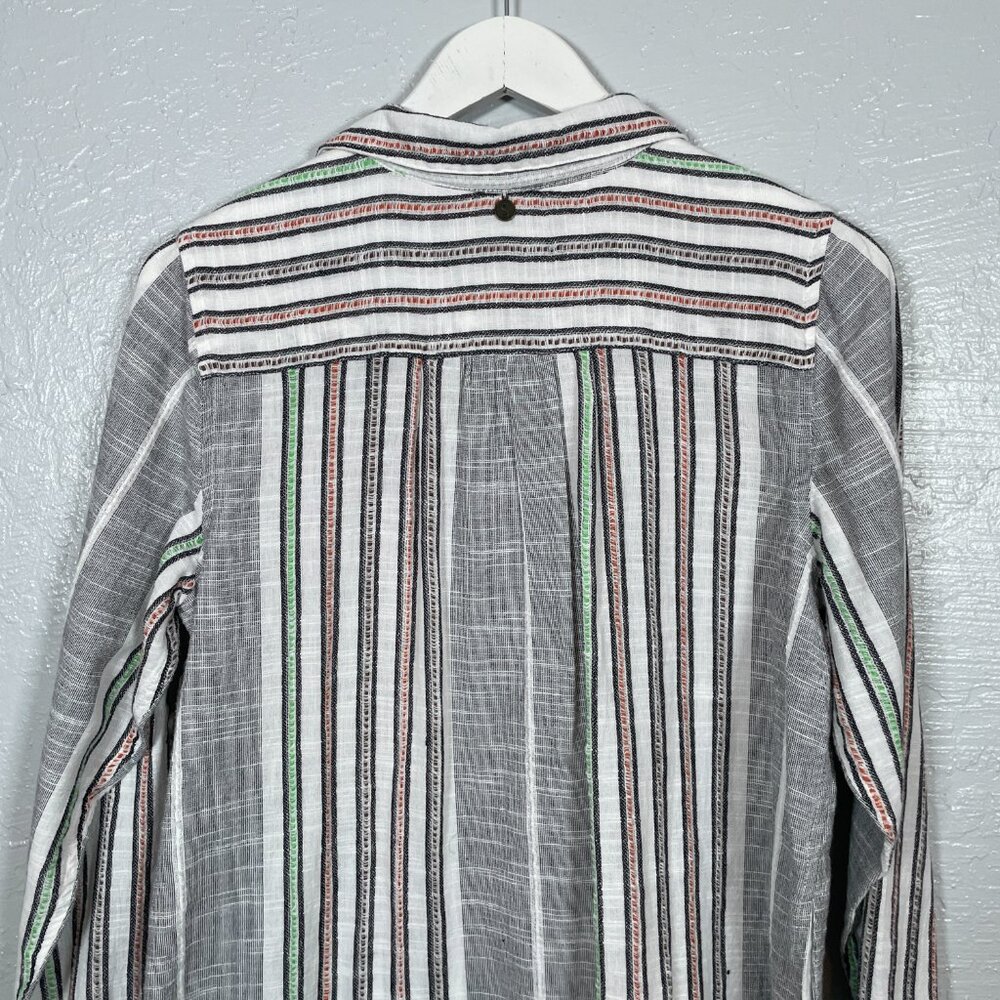 Soft Surroundings Women M Aruba Tunic Blouse Striped Embroidered Floral Boho - Picture 8 of 9